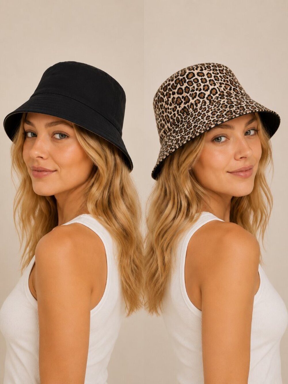 2/$30  Reversible Bucket Hat Black Animal Print